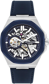 Lee Cooper Men's Automatic Skeleton Watch Dark Blue Dial With Blue Leather Strap,LC07978.399